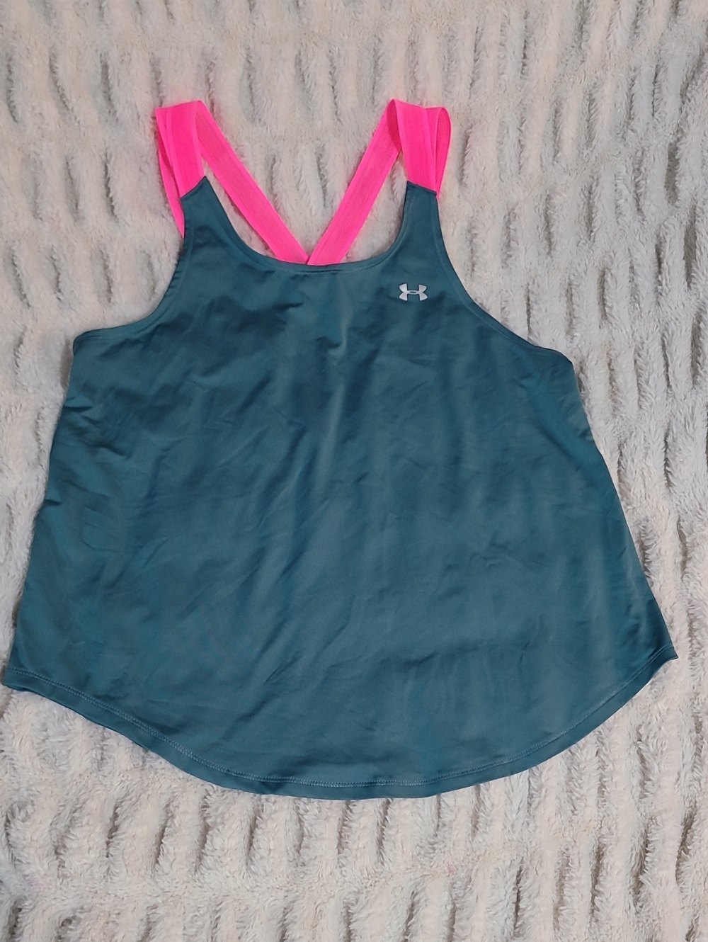 Under Armour Teal Workout Tank with Hot Pink Crossover Straps